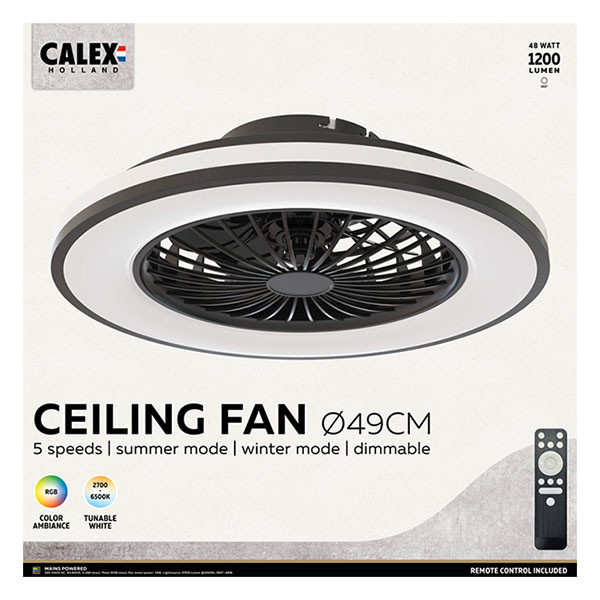 Calex Plafondventilator met lamp | Calex | Ø 49 cm (Kleurtemperatuur 2700-6500K, Kunststof, Led, Dimbaar, Afstandsbediening) 5701000800 K170104173 - 8