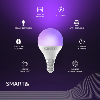 Calex Slimme lamp E14 | Kogel | Calex Smart Home (Led, 7W, 470 lm, 2200K – 4000K, RGB, Dimbaar) 5001003100 K170202927 - 4