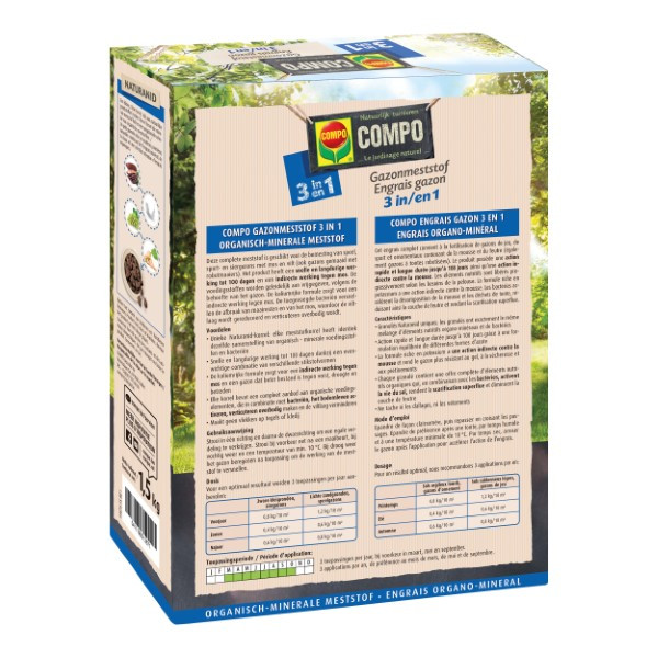 Compo Gazonmest | Compo | 1.5 kg (20 m², 3-in-1, Anti-mos, Organisch) 2148702017 K170116034 - 2