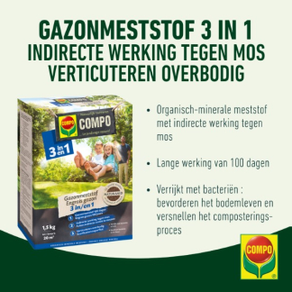 Compo Gazonmest | Compo | 20 m² (3-in-1, Anti-mos, Organisch, 1.5 kg) 2148702017 K170116034 - 3