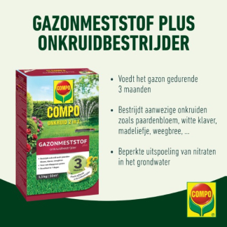 Compo Gazonmest | Compo | 50 m² (2-in-1, Anti-onkruid, 1.5 kg) 1330042017 K170116043 - 2