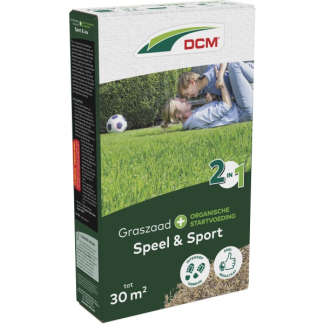 DCM Graszaad speelgazon 2-in-1 | DCM | 30 m² (Meststof, Strooidoos, 600 gram) 1004745 K170115652 - 1