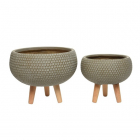 Bloempot op poten | Decoris | Ø 36.5 centimeter | 2 stuks (Fiberclay, Waterproof coating, Binnen/Buiten, Taupe)