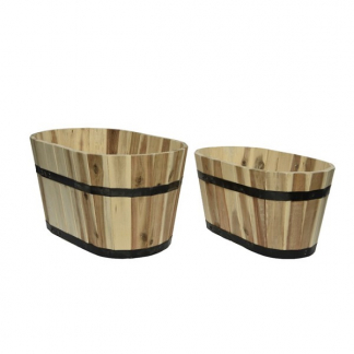 Decoris Bloempotten | Decoris | 54 centimeter | 2 stuks (Ovaal, Acaciahout, FSC 100%, Buiten, Naturel) 801645 K170116225 - 1