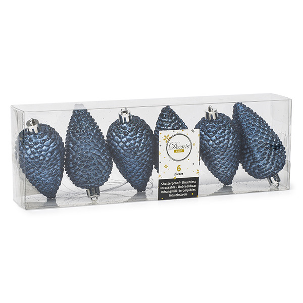Decoris Dennenappel kerst ornament | Decoris | 6 stuks (Blauw) 028607 K151000451 - 1