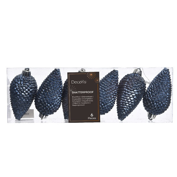 Decoris Dennenappel kerst ornament | Decoris | 6 stuks (Blauw) 028607 K151000451 - 4