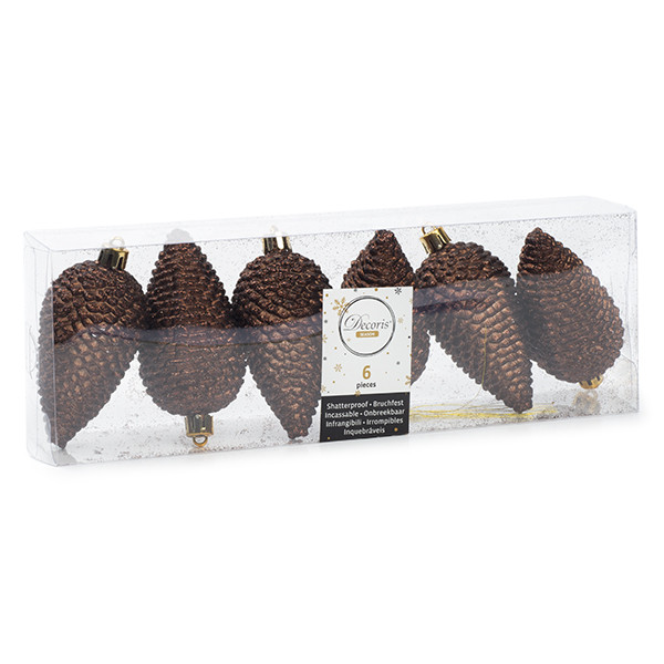 Decoris Dennenappel kerst ornament | Decoris | 6 stuks (Bruin) 028589 K151000462 - 1
