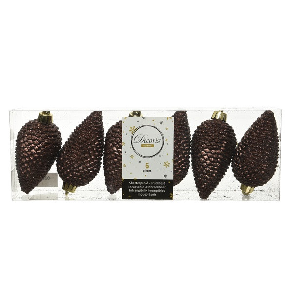 Decoris Dennenappel kerst ornament | Decoris | 6 stuks (Bruin) 028589 K151000462 - 3
