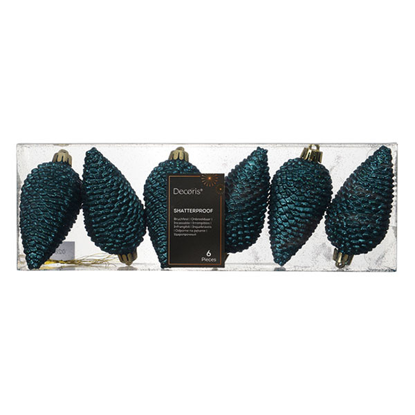 Decoris Dennenappel kerst ornament | Decoris | 6 stuks (Emerald) 28745 K151001702 - 2