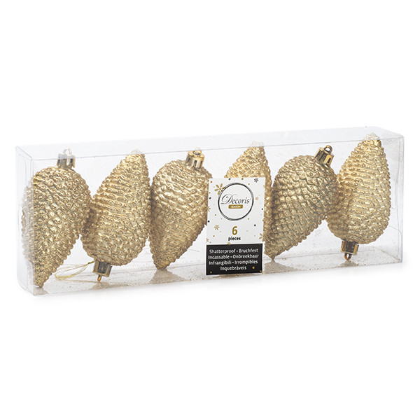 Decoris Dennenappel kerst ornament | Decoris | 6 stuks (Goud) 028570 K151000407 - 1