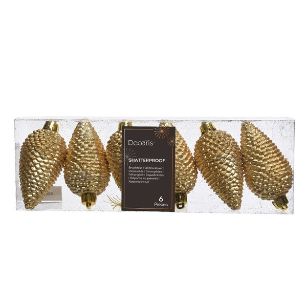 Decoris Dennenappel kerst ornament | Decoris | 6 stuks (Goud) 028570 K151000407 - 3