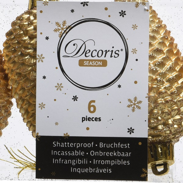 Decoris Dennenappel kerst ornament | Decoris | 6 stuks (Goud) 028570 K151000407 - 5