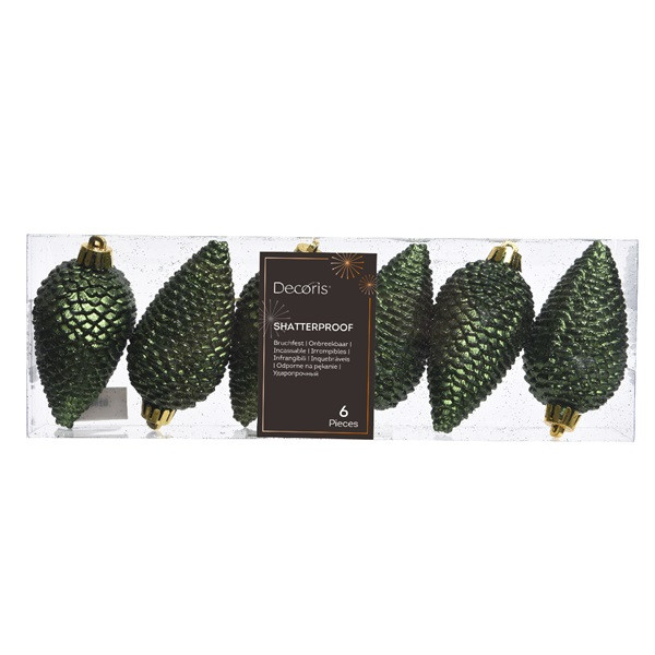 Decoris Dennenappel kerst ornament | Decoris | 6 stuks (Groen) 28608 K151000494 - 2