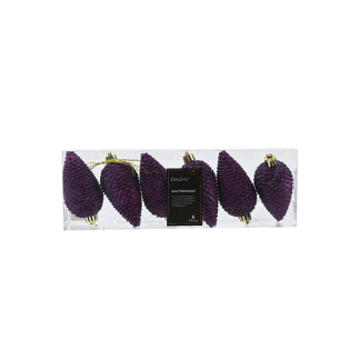 Decoris Dennenappel kerst ornament | Decoris | 6 stuks (Paars) 22857 K151000919 - 2
