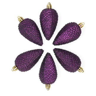 Decoris Dennenappel kerst ornament | Decoris | 6 stuks (Paars) 22857 K151000919