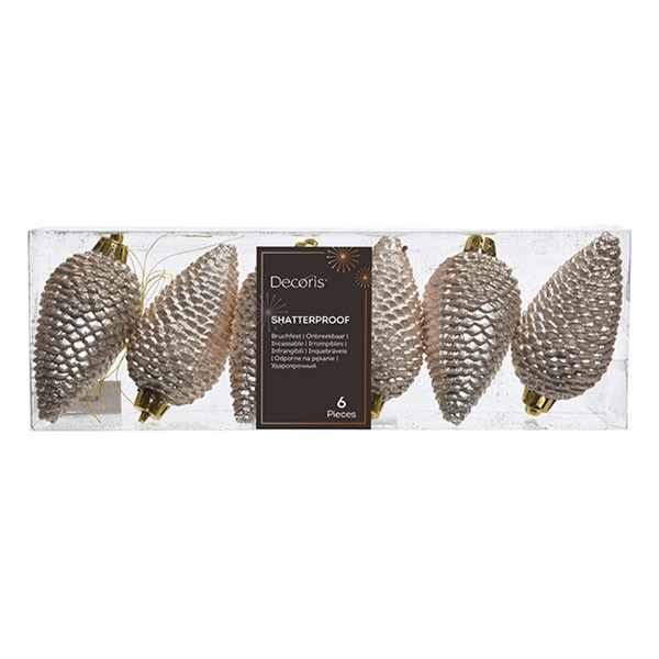 Decoris Dennenappel kerst ornament | Decoris | 6 stuks (Parel) 28602 K151001701 - 2