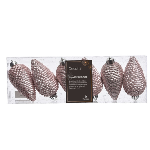 Decoris Dennenappel kerst ornament | Decoris | 6 stuks (Roze) 028603 K151000440 - 3