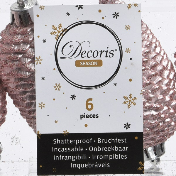 Decoris Dennenappel kerst ornament | Decoris | 6 stuks (Roze) 028603 K151000440 - 5