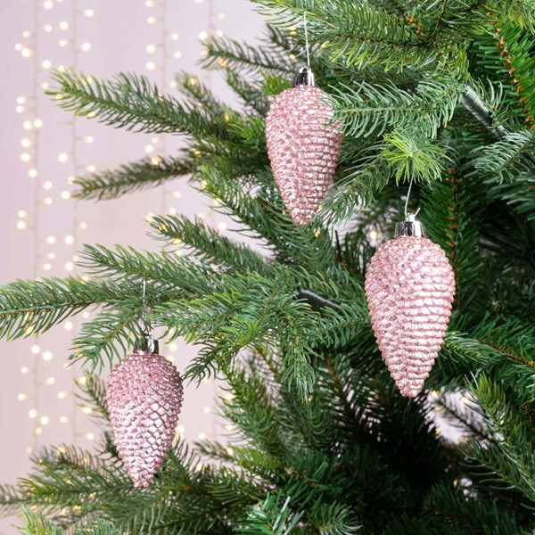 Decoris Dennenappel kerst ornament | Decoris | 6 stuks (Roze) 028603 K151000440 - 6