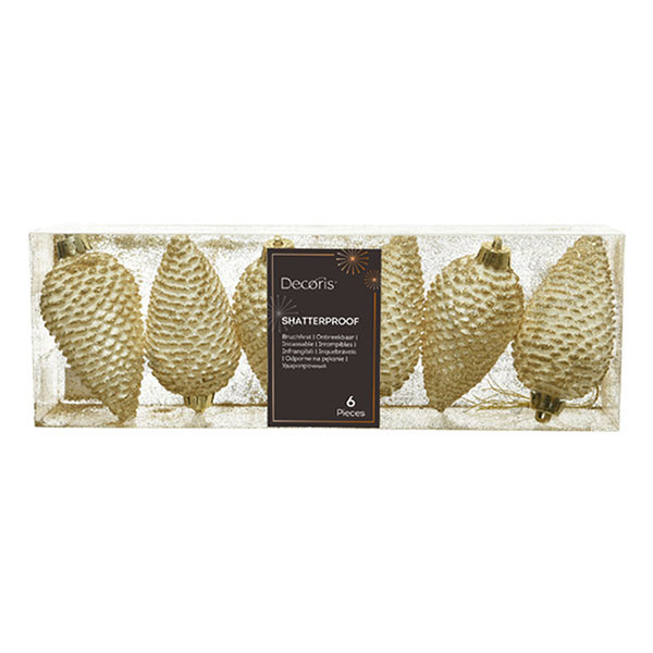 Decoris Dennenappel kerst ornament | Decoris | 6 stuks (Wit) 28594 K151000733 - 1