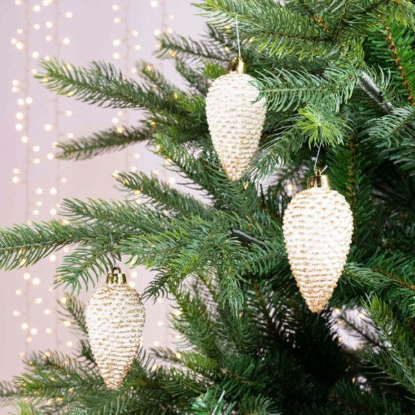 Decoris Dennenappel kerst ornament | Decoris | 6 stuks (Wit) 28594 K151000733 - 3