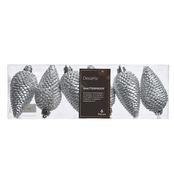 Decoris Dennenappel kerst ornament | Decoris | 6 stuks (Zilver) 028571 K151000429 - 3