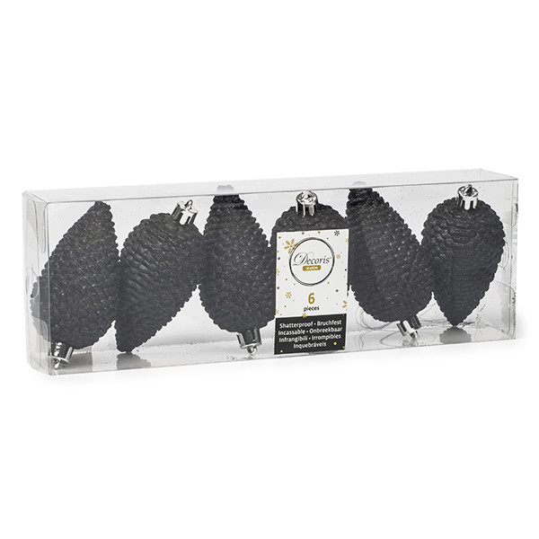 Decoris Dennenappel kerst ornament | Decoris | 6 stuks (Zwart) 028633 K151000473 - 1