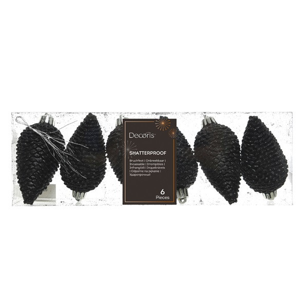Decoris Dennenappel kerst ornament | Decoris | 6 stuks (Zwart) 028633 K151000473 - 3