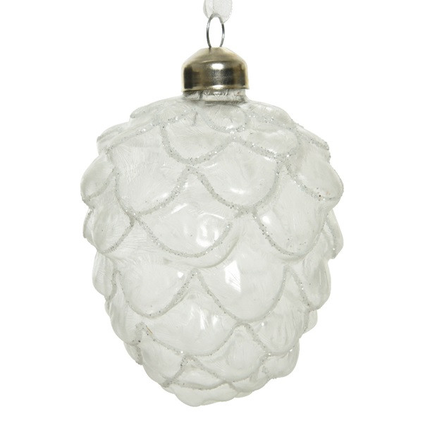 Decoris Dennenappel kerst ornament | Decoris (Glas, Wit) 125210 K150304033 - 2