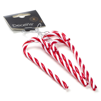 Decoris Kerst ornament | Decoris | 0.55 x 3.5 x 12.2 cm (Zuurstok, Set van 4 stuks, Rood/wit) 28915 K151000703 - 3