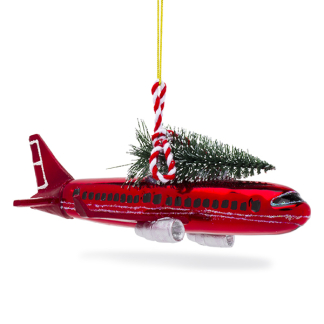 Decoris Kerst ornament | Decoris | 12.3 x 15.9 x 8.2 cm (Vliegtuig, Glas, Rood) 121531 K151000708 - 2