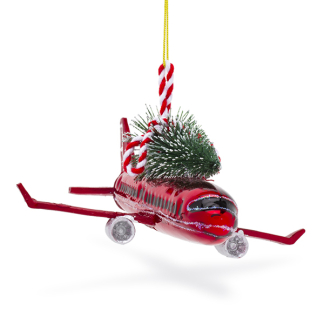 Decoris Kerst ornament | Decoris | 12.3 x 15.9 x 8.2 cm (Vliegtuig, Glas, Rood) 121531 K151000708 - 1