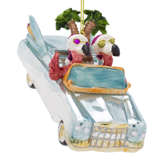 Decoris Kerst ornament | Decoris | 6.7 x 13.6 x 7.8 cm (Flamingo's in auto, Glas, Blauw) 121558 K151000709 - 1