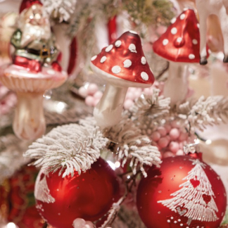 Decoris Kerst ornament | Decoris | 9 x Ø 6.5 cm (Paddenstoelen, Glas, Rood/wit, Set van 3 stuks) 129241 K151000710 - 2
