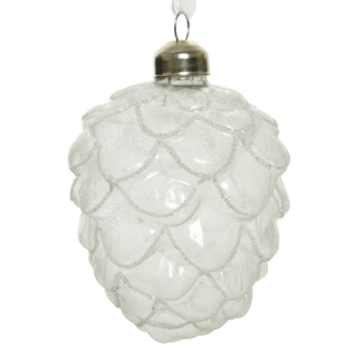 Decoris Kerst ornament | Dennenappel (Glas, Wit) 125210 K150304033 - 