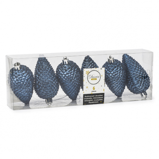 Decoris Kerst ornamenten | Dennenappels | 6 stuks (Blauw) 028607 K151000451 - 1