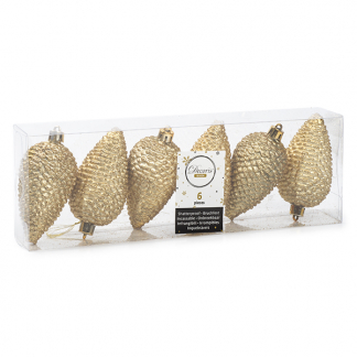 Decoris Kerst ornamenten | Dennenappels | 6 stuks (Goud) 028570 K151000407 - 1