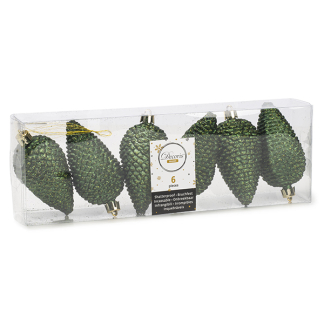 Decoris Kerst ornamenten | Dennenappels | 6 stuks (Groen) 28608 K151000494 - 1