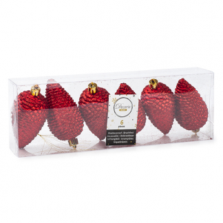Decoris Kerst ornamenten | Dennenappels | 6 stuks (Rood) 028572 K151000418 - 1