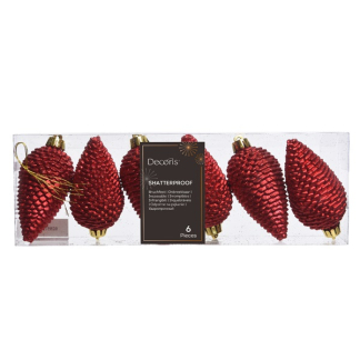 Decoris Kerst ornamenten | Dennenappels | 6 stuks (Rood) 028572 K151000418 - 