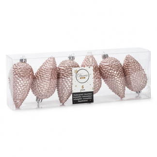 Decoris Kerst ornamenten | Dennenappels | 6 stuks (Roze) 028603 K151000440 - 1