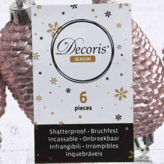 Decoris Kerst ornamenten | Dennenappels | 6 stuks (Roze) 028603 K151000440 - 