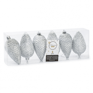 Decoris Kerst ornamenten | Dennenappels | 6 stuks (Zilver) 028571 K151000429 - 1