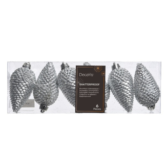 Decoris Kerst ornamenten | Dennenappels | 6 stuks (Zilver) 028571 K151000429 - 