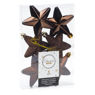 Decoris Kerst ornamenten | Sterren | 6 stuks (Bruin) 027905 K151000461 - 1