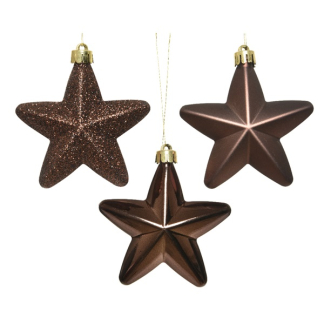 Decoris Kerst ornamenten | Sterren | 6 stuks (Bruin) 027905 K151000461 - 