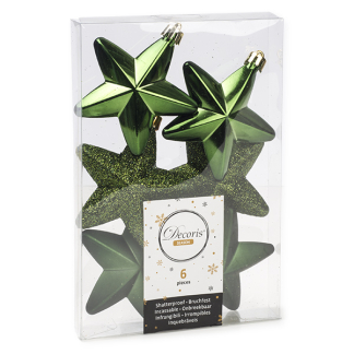 Decoris Kerst ornamenten | Sterren | 6 stuks (Groen) 27921 K151000493 - 1