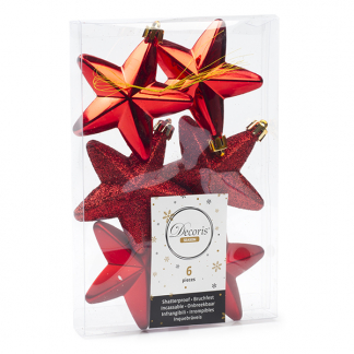 Decoris Kerst ornamenten | Sterren | 6 stuks (Rood) 027862 K151000417 - 1