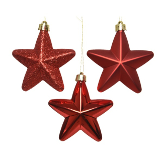 Decoris Kerst ornamenten | Sterren | 6 stuks (Rood) 027862 K151000417 - 