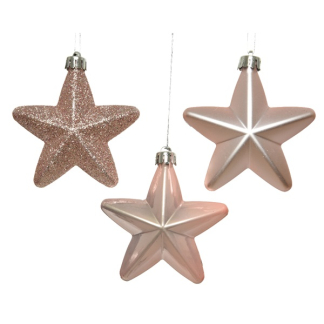 Decoris Kerst ornamenten | Sterren | 6 stuks (Roze) 027873 K151000439 - 